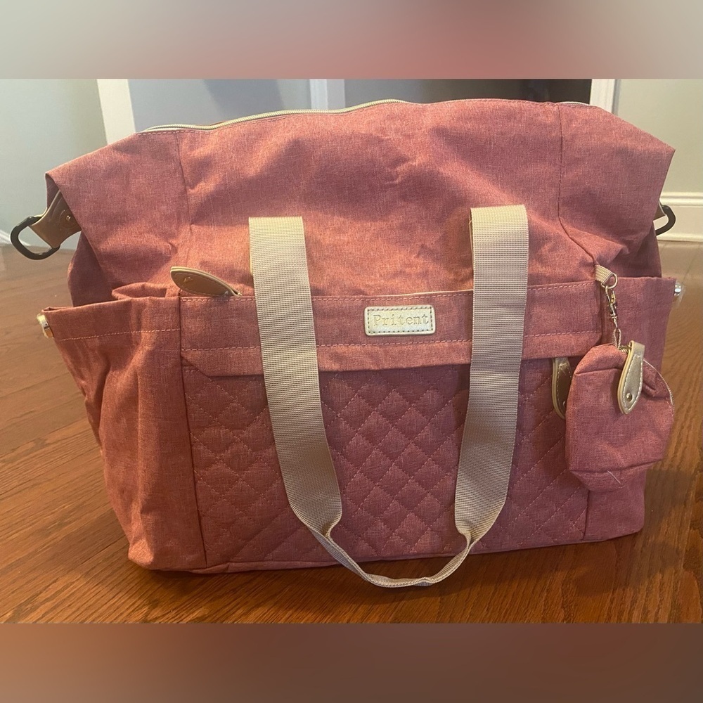Pritent Diaper Bag Red 2 Handles Inside & Outside Pockets Paci Bag Insulated New